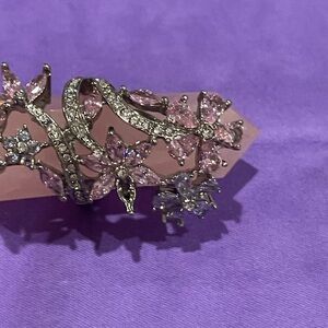 Elegant Floral Silver, Pink, purple white gem stones ring